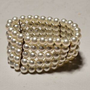Hand Strung Faux Pearl 5 Strand Strechy Bracelet